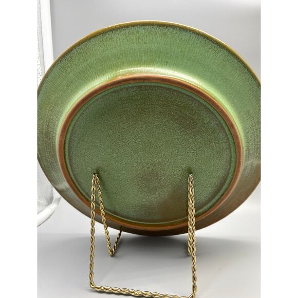 Vintage Mayan Aztec Frankoma Dinner plate Rutile Glaze Prairie Green Each Unique - Picture 5 of 10
